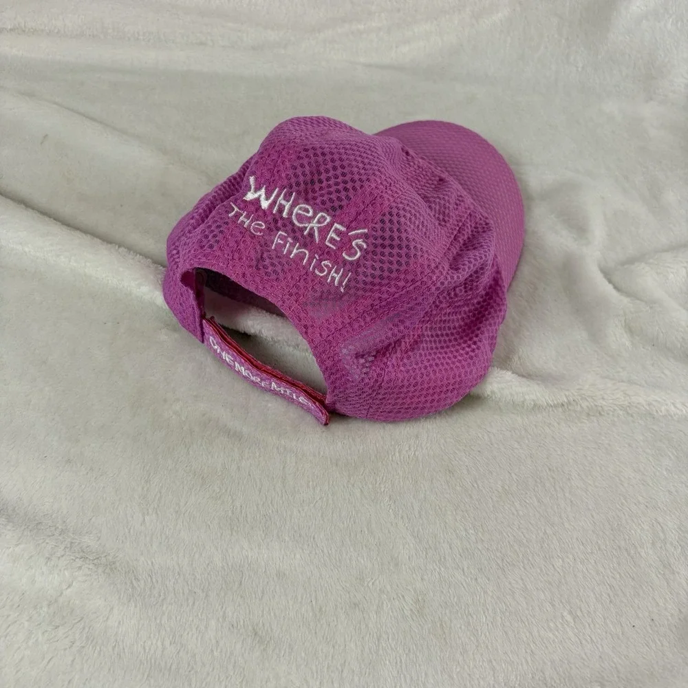 One More Mile running hat Where's the finish WTF Neon Pink Breathable mesh Funny